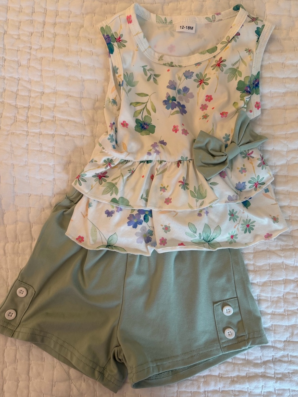 Baby Girl Floral Ruffle Tank & Sage Shorts Set, 12-18MO